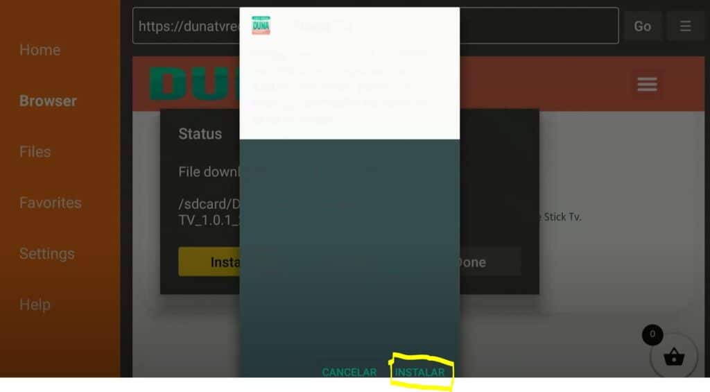 instalar app duna tv fire tv